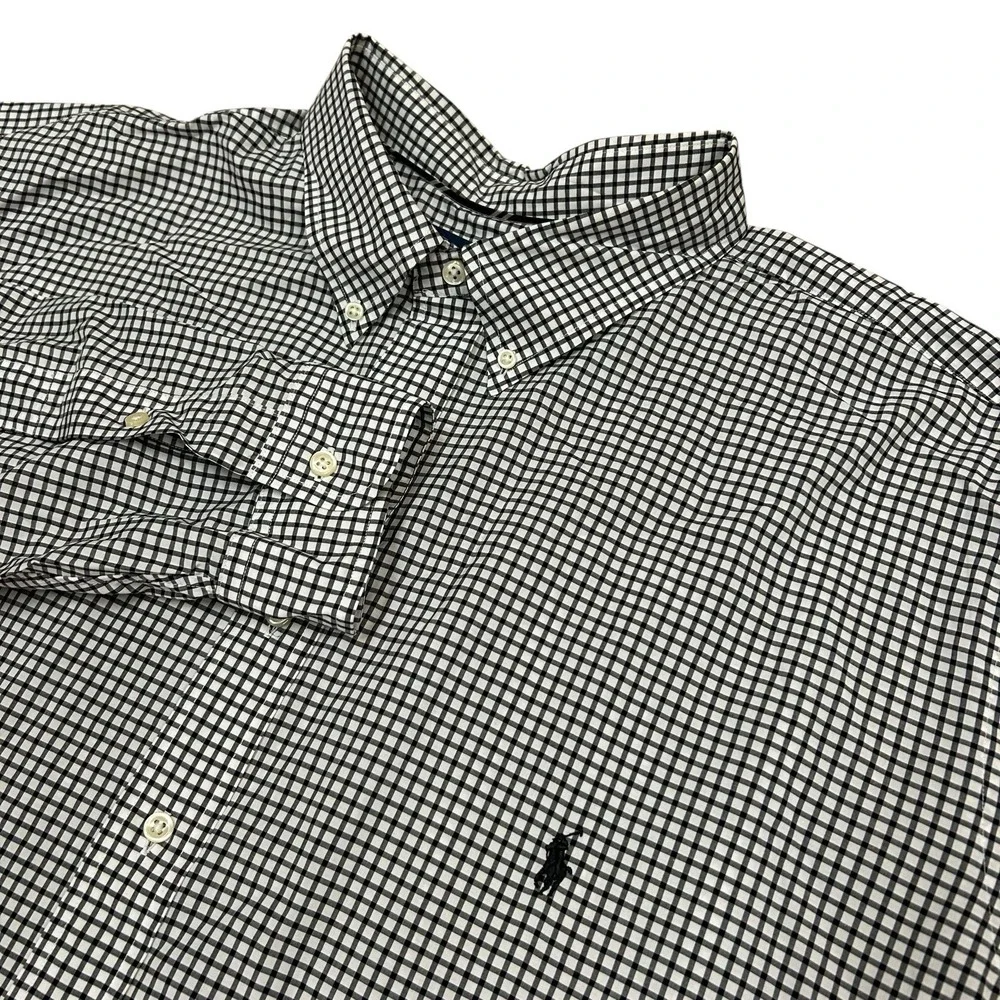 Ralph Lauren Shirt Mens 3XLT Tall Stretch Black White‎ Gingham Plaid Button Down